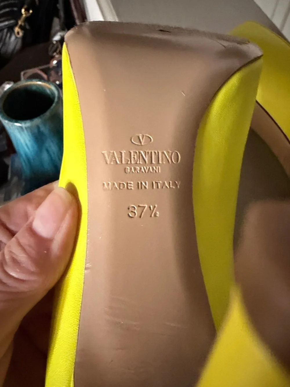 Valentino Neon Yellow Pointed Leather Pumps